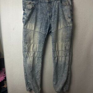 Southpole Men's 44x33 Moto Hip Hop Stretch Denim Acid Wash‎ Distressed Jeans